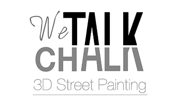 Logo of "we talk chalk" at Park West, featuring stylized text with the words "3d street painting" below it, all in grayscale.